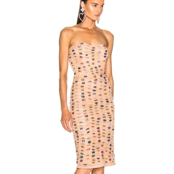 New Retrofête Rachel Strapless Nude Rainbow Crystal Embellished Bodycon Dress - Picture 4 of 10